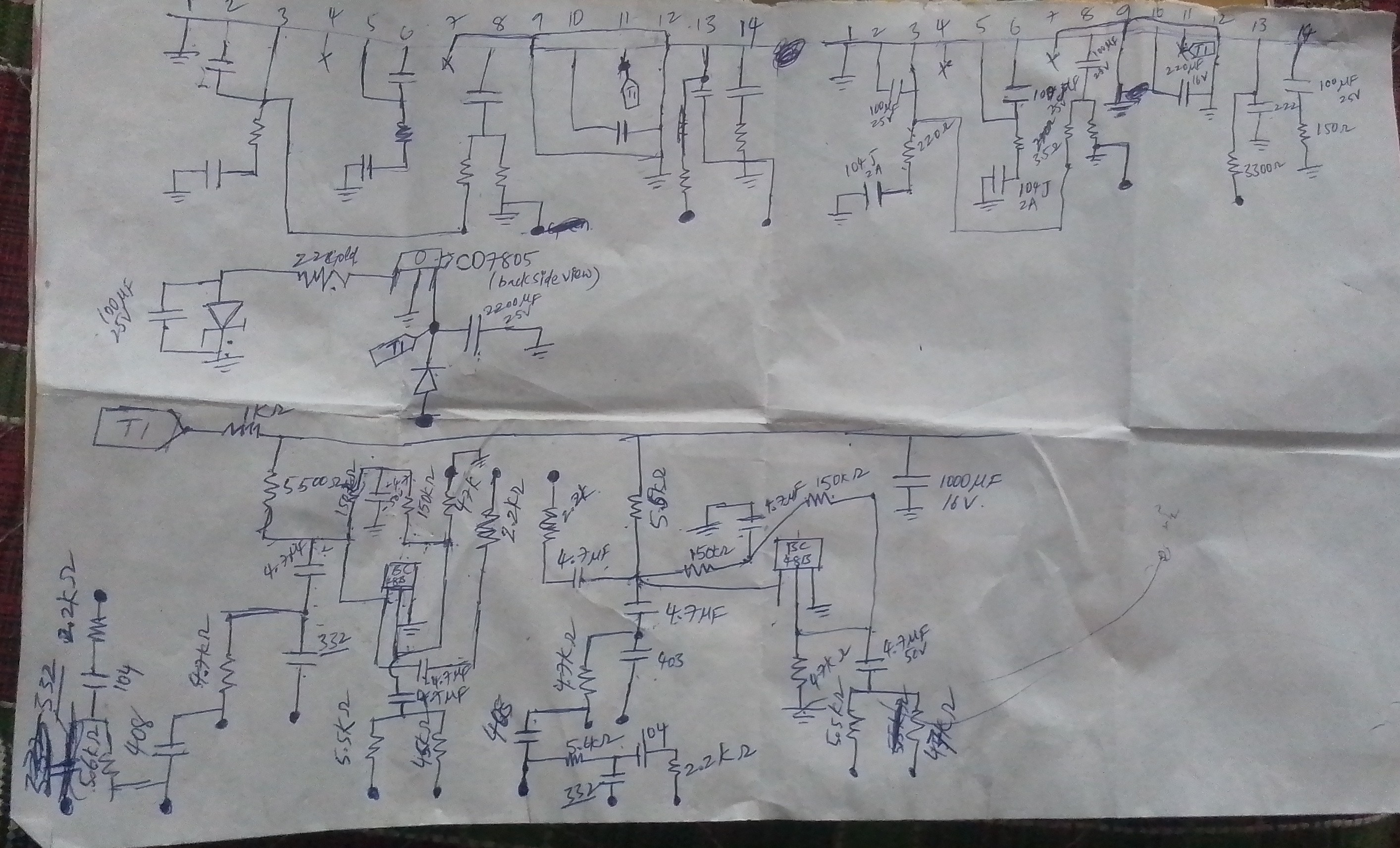 Made the schematics of the amplifier using the traces on the board and a multimeter(26/08/2023)